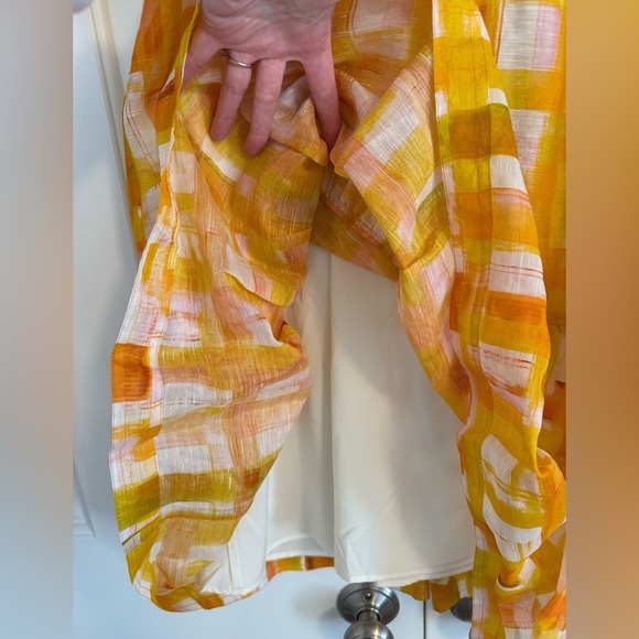 Marie Oliver Greta Puff Sleeves Golden Madras Mini Dress Sz Large - Picture 7 of 14